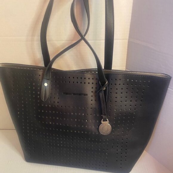 FRENCH CONNECTION perforated Large black Leather tote bag - Picture 1 of 6